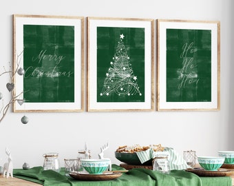 Green Christmas Decor, Ho Ho Ho, Green Merry Christmas Prints, Minimalist Christmas Wall Art, Christmas Wall Decor, Green Christmas Tree