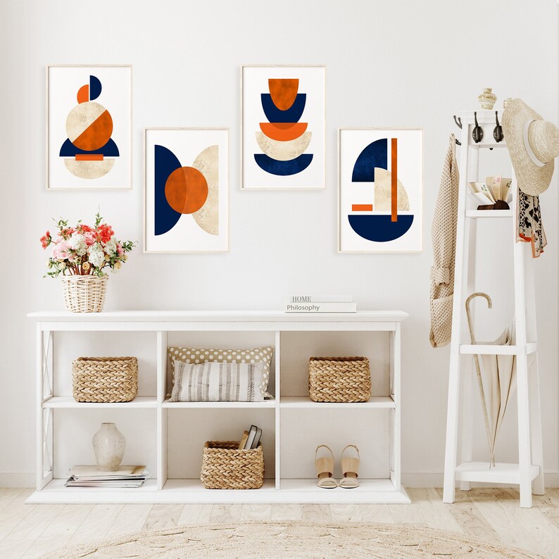 4pc Blue and Orange Wall Art Printable Wall Art Modern Etsy