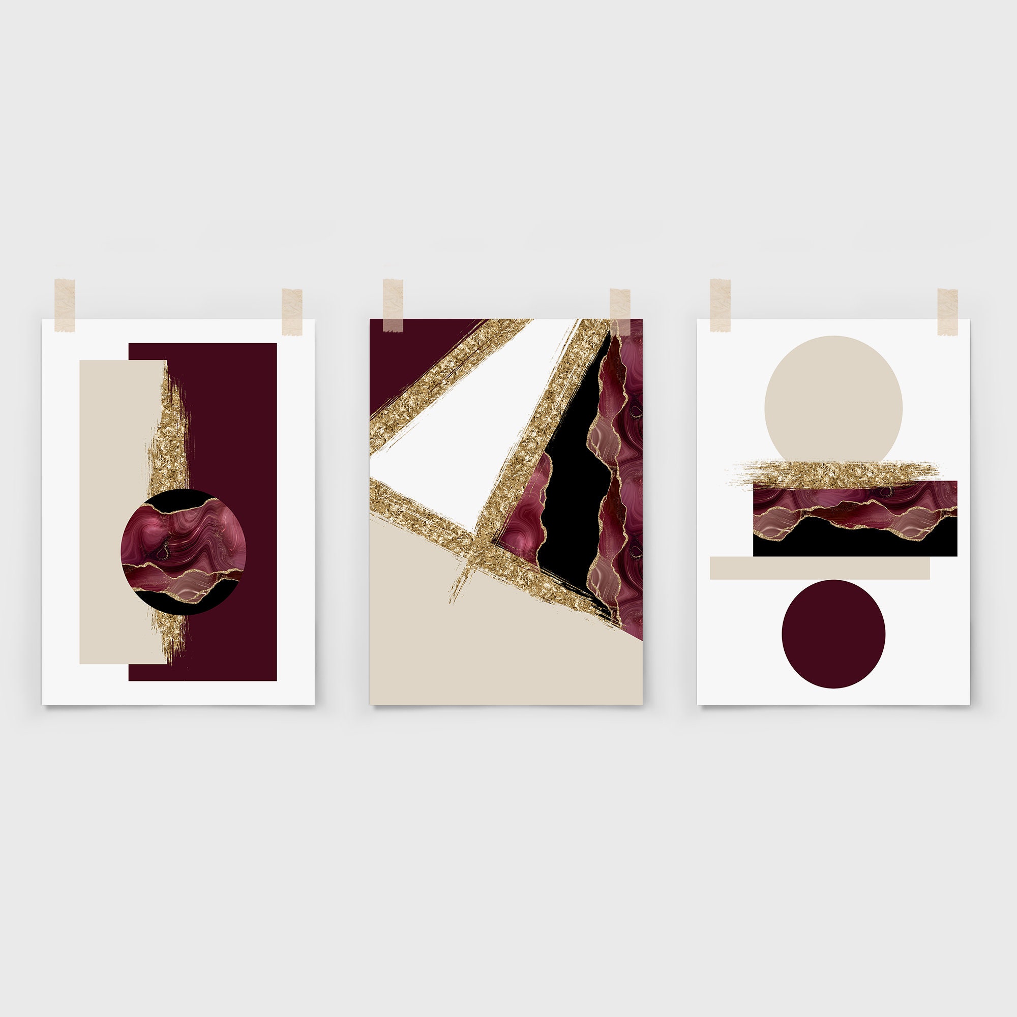 Burgundy and Gold Wall Art Burgundy Wall Art Wine Burgundy Etsy