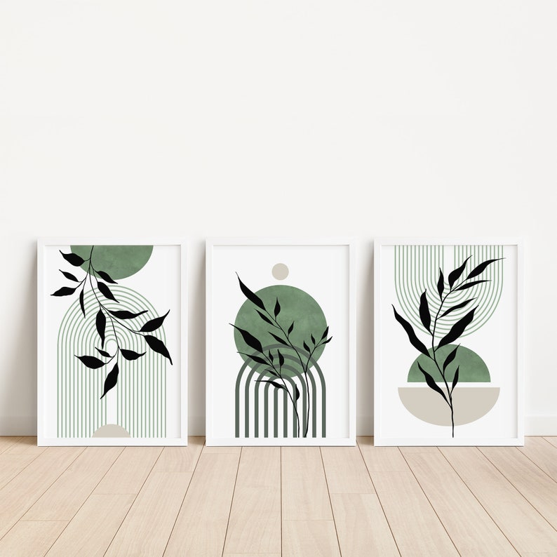 Set of 3 Mid Century Wall Prints Sage Green Wall Art Mid Etsy