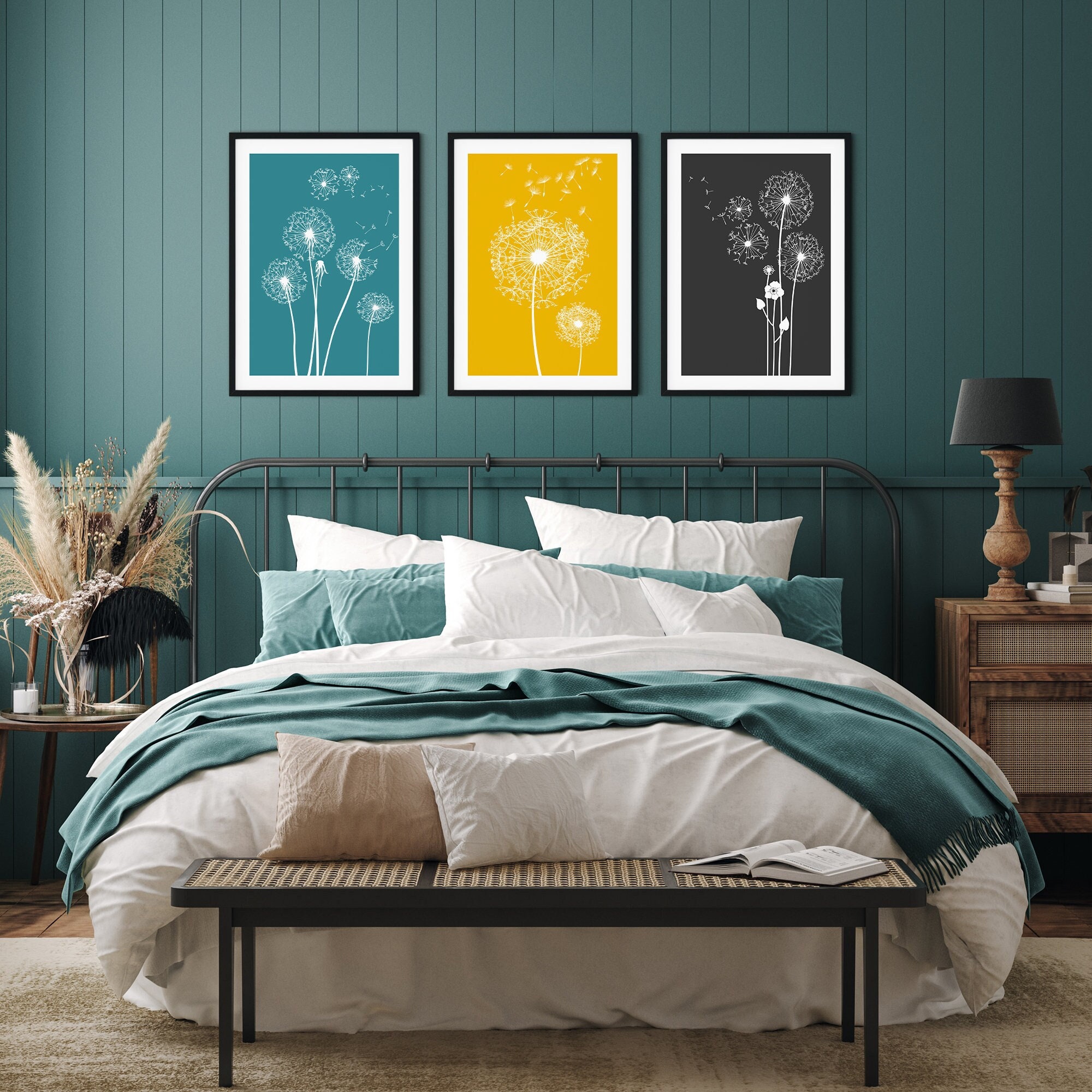 Teal and Mustard Wall Art Teal and Yellow Art Printable Wall Etsy