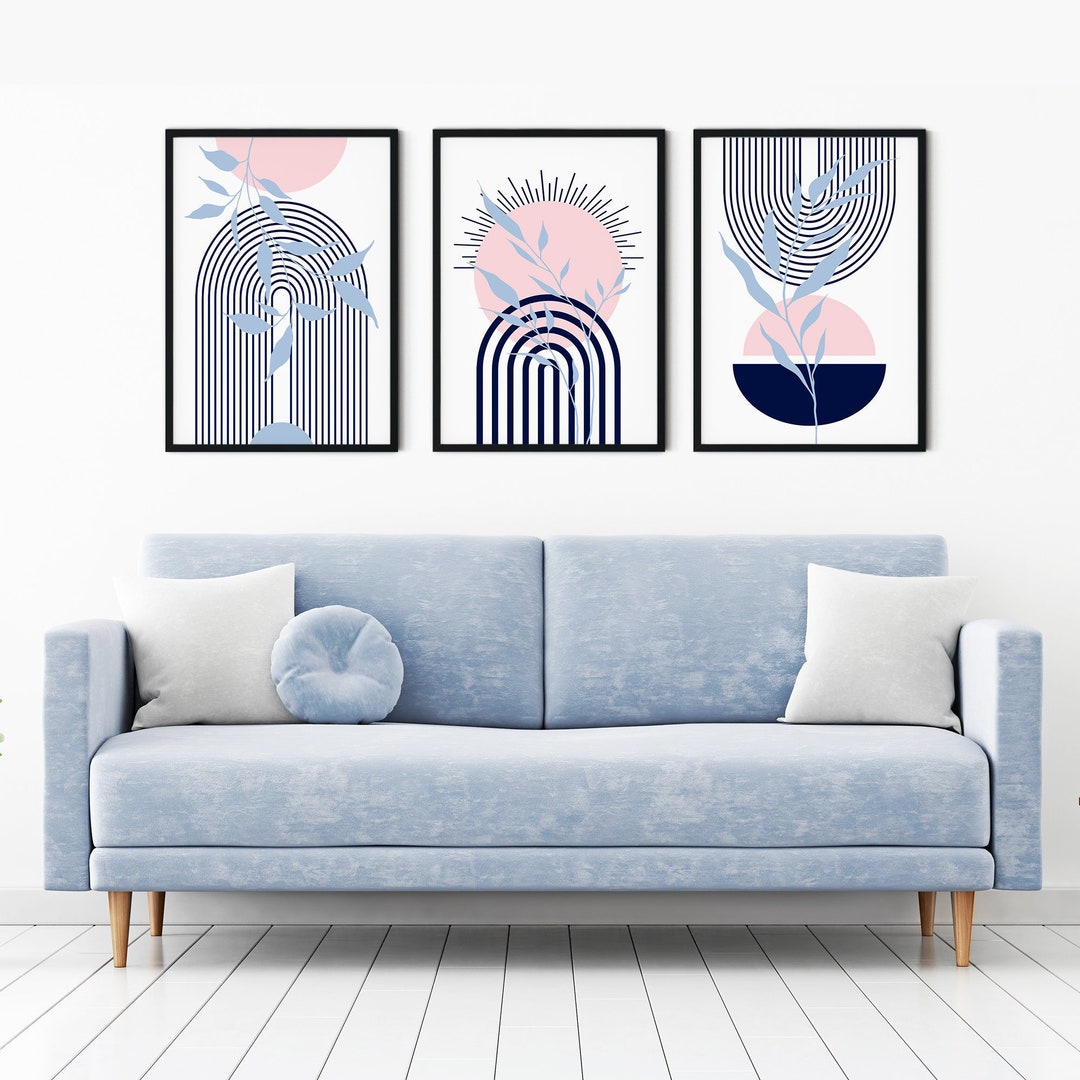 Navy Blue and Blush Pink Prints, Navy and Pink Decor, Printable Wall