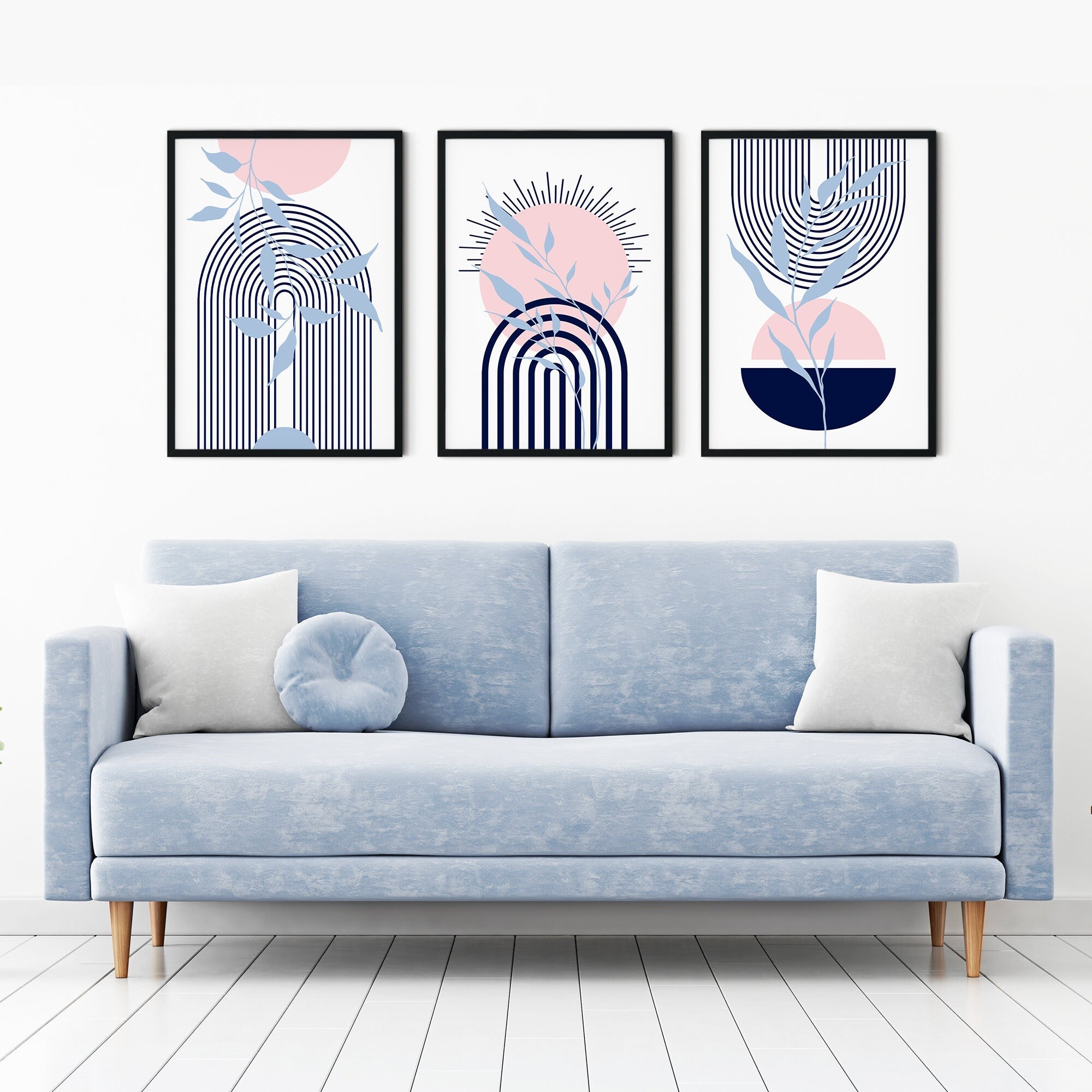 Navy Blue and Blush Pink Prints, Navy and Pink Decor, Printable Wall