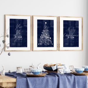 Ho Ho Ho, Blue Merry Christmas Prints, Blue Christmas Decor, Minimalist Christmas Wall Art, Christmas Wall Decor, Christmas Tree prinables