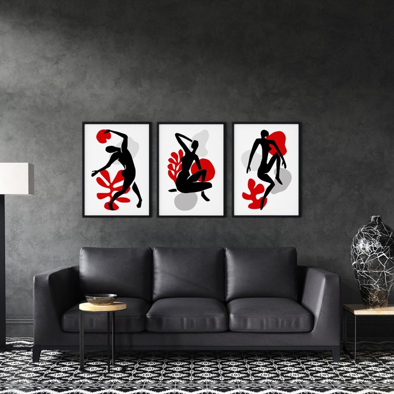 3pc Red and Black Art Prints, Printable Wall Art, Red Wall Art, Red home decor, Red and Black Wall Art, Living room prints, Red living room image 1