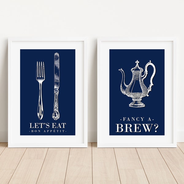 Blue Kitchen Art Etsy