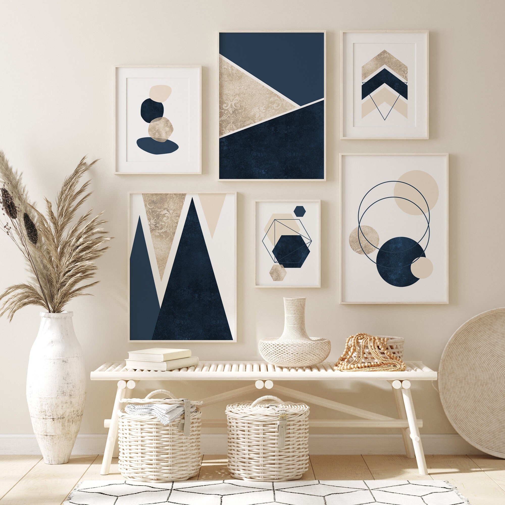 6pc Blue and Beige Wall Art Printable Wall Art Blue and Etsy