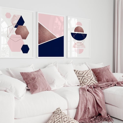 Navy and Pink Wall Art Blue and Pink Prints Blue and Pink - Etsy