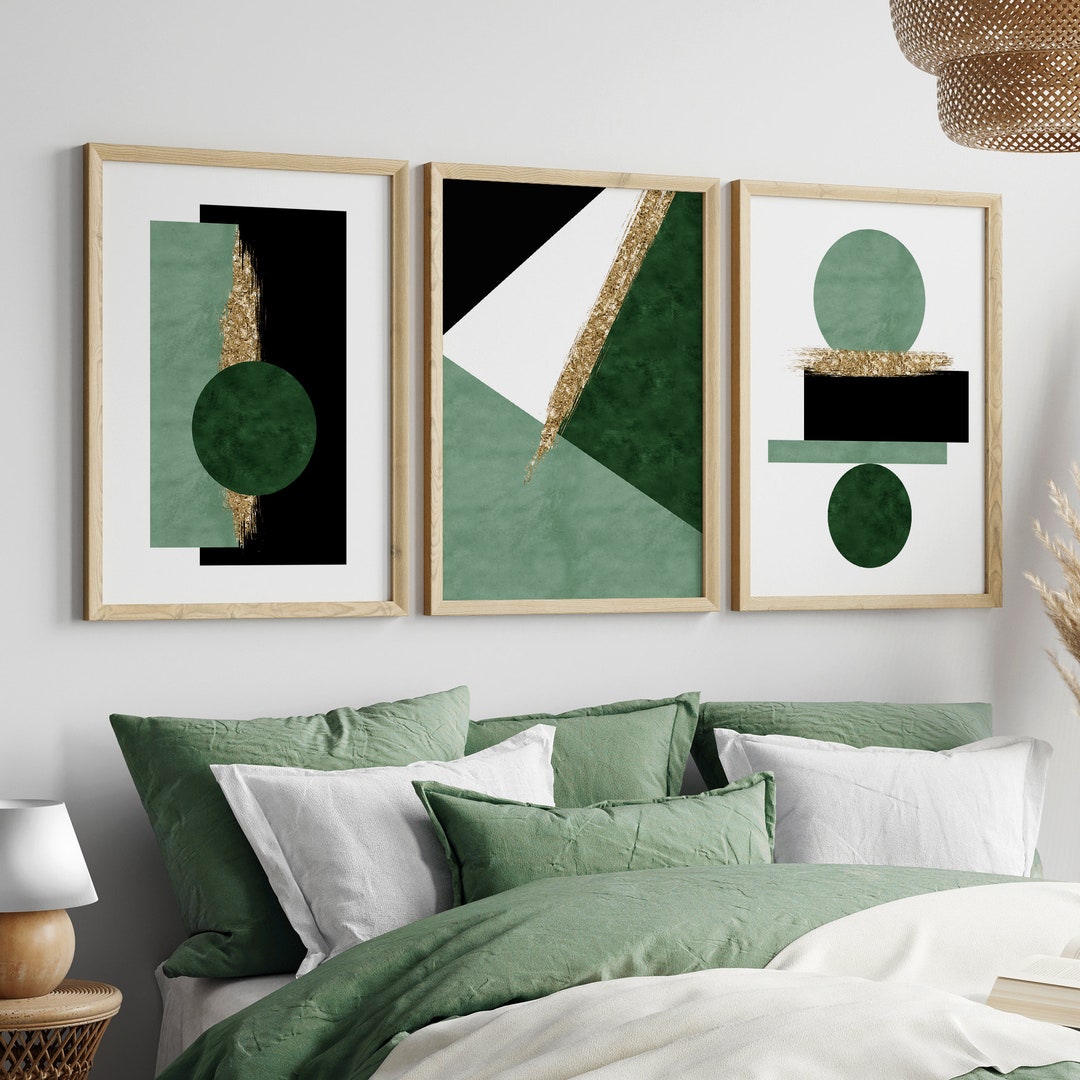 Green and Gold Wall Art, Green Bedroom Decor, Green Wall Art, Sage ...