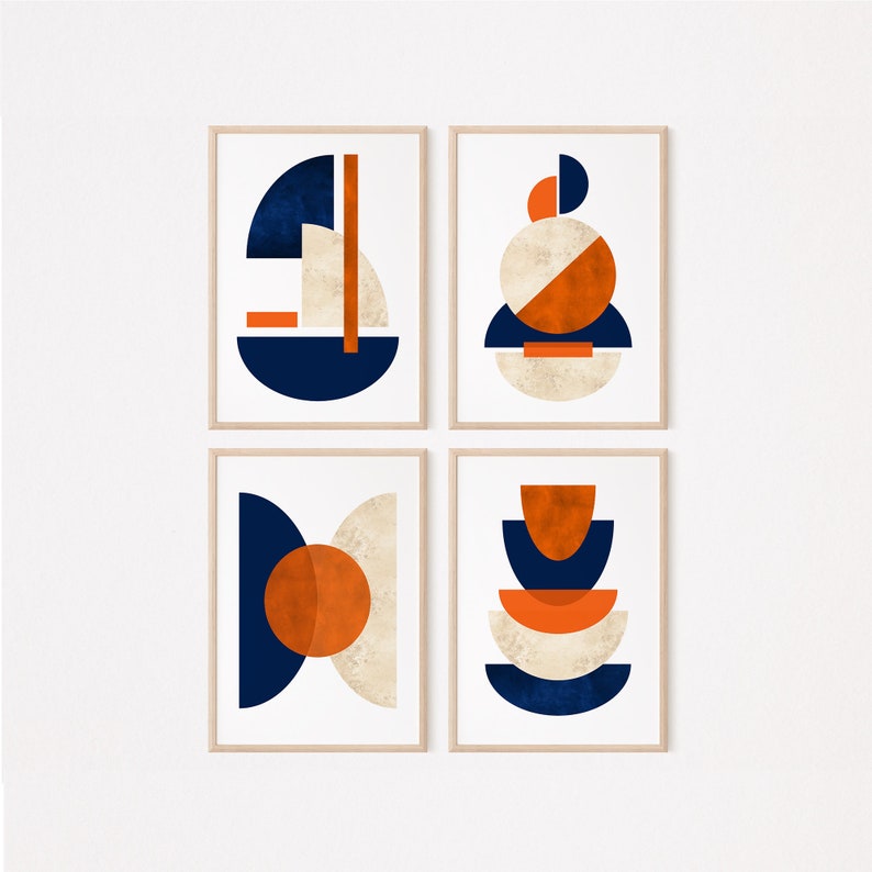 4pc Blue and Orange Wall Art Printable Wall Art Modern Etsy