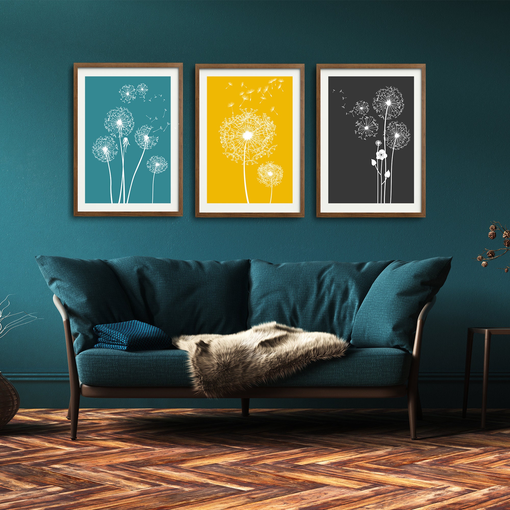 Teal and Mustard Wall Art Teal and Yellow Art Printable Wall Etsy