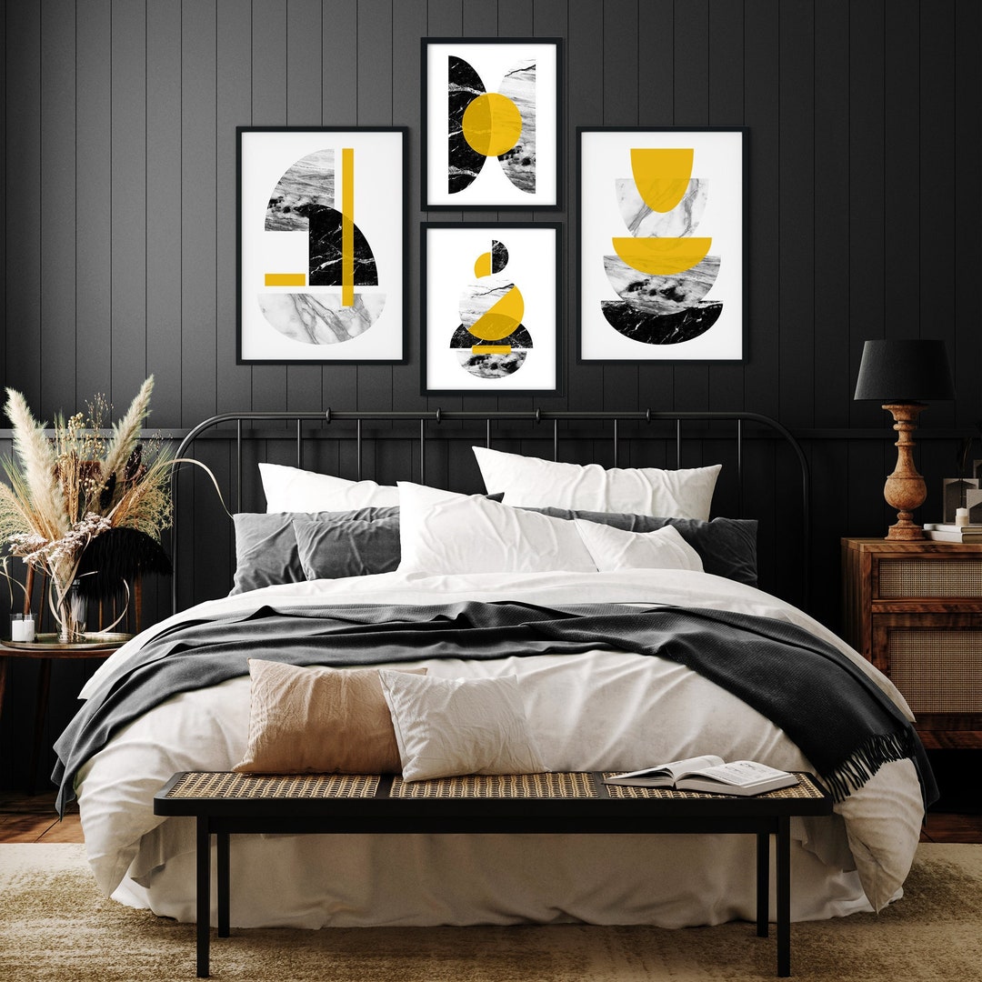Set of 4 Mustard Art Prints, Mustard Wall Art, Yellow Wall Art, Mustard
