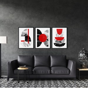 3pc Red and Black Art Prints, Modern printable art, Red Wall Art, Geometric Prints, Red and Black Wall Art, Red living room, Red home decor image 5