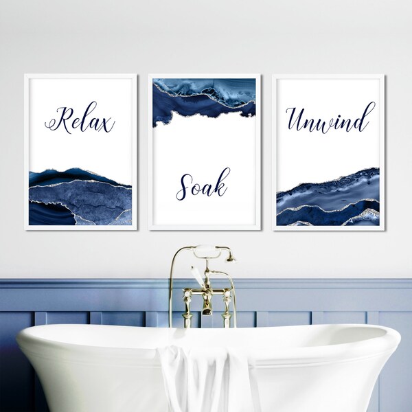 Blue Bathroom Art Etsy