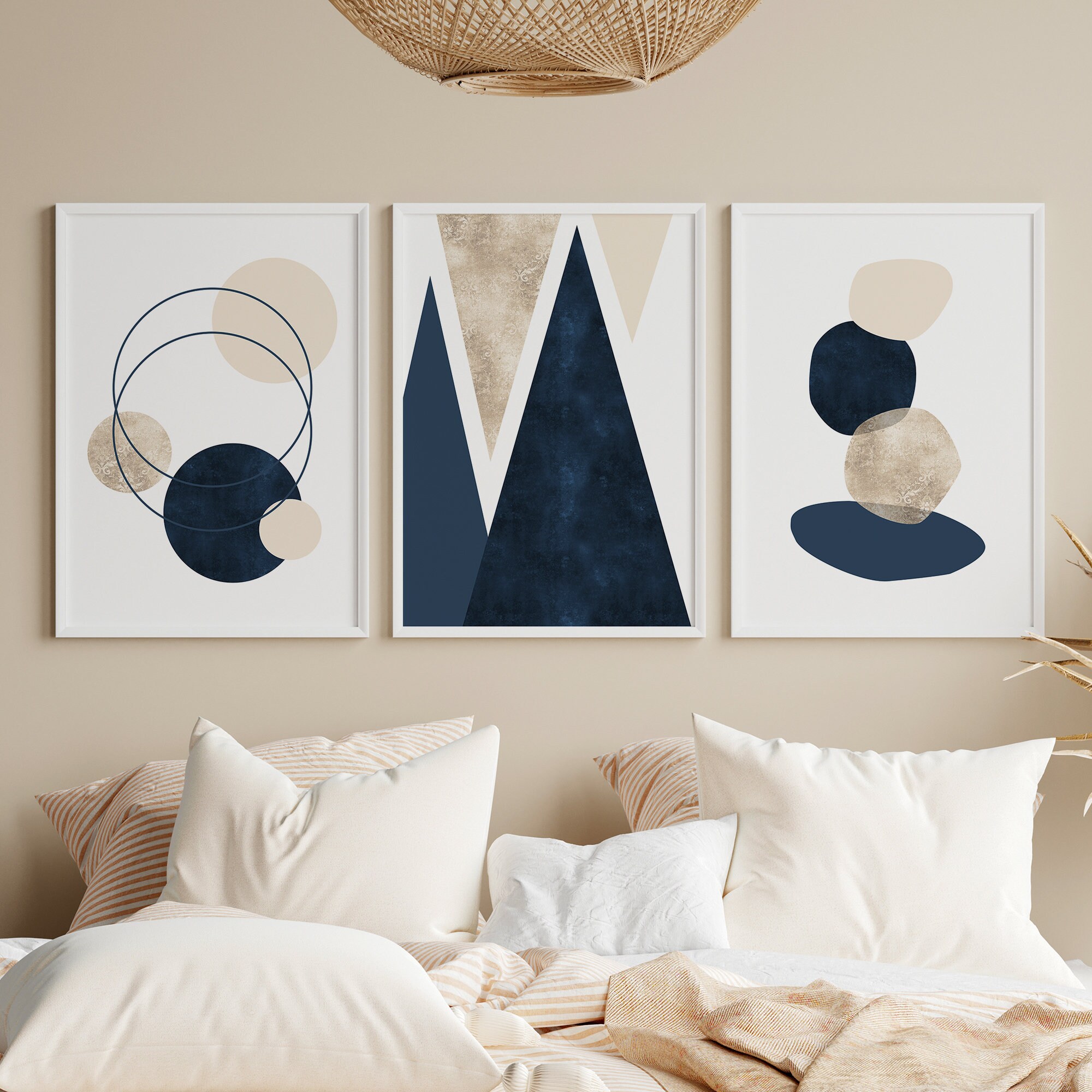 6pc Blue and Beige Wall Art Printable Wall Art Blue and Etsy