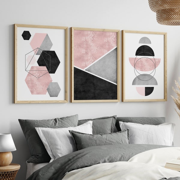 Blush Pink and Grey Wall Art, Pink Wall Art, Grey and Pink Wall Decor, Printable Wall Art, Geometric prints, Pink bedroom prints