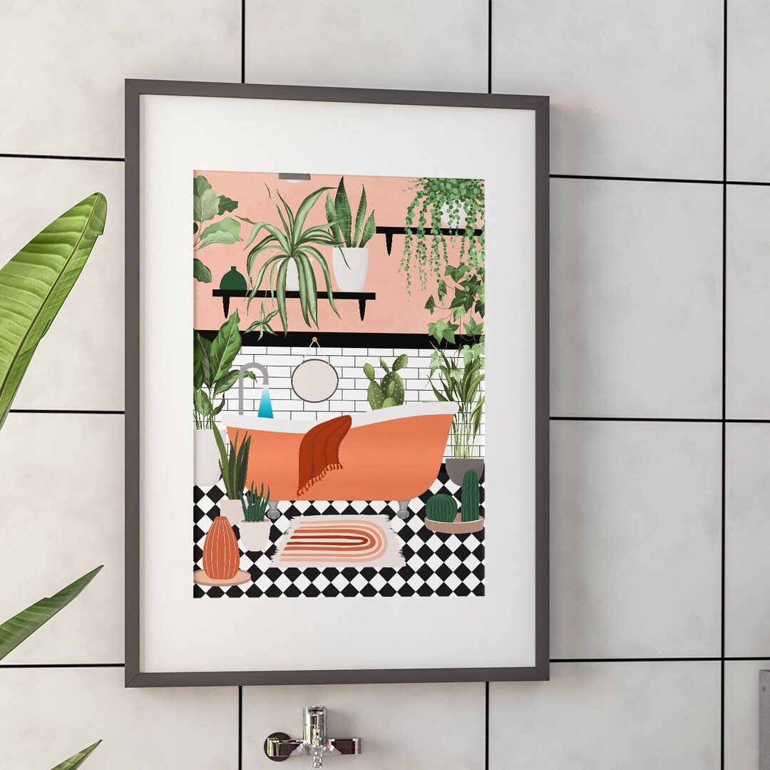 Orange and Black Bathroom Wall Art, Orange Bathroom Prints, Peach Wall
