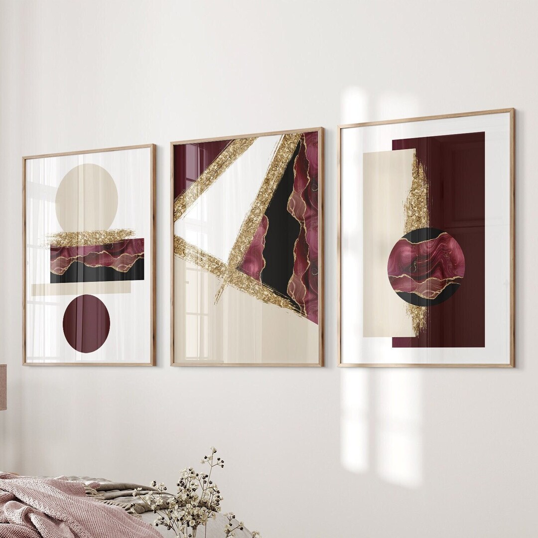 Burgundy and Gold Wall Art, Burgundy Wall Art, Wine Burgundy Art ...