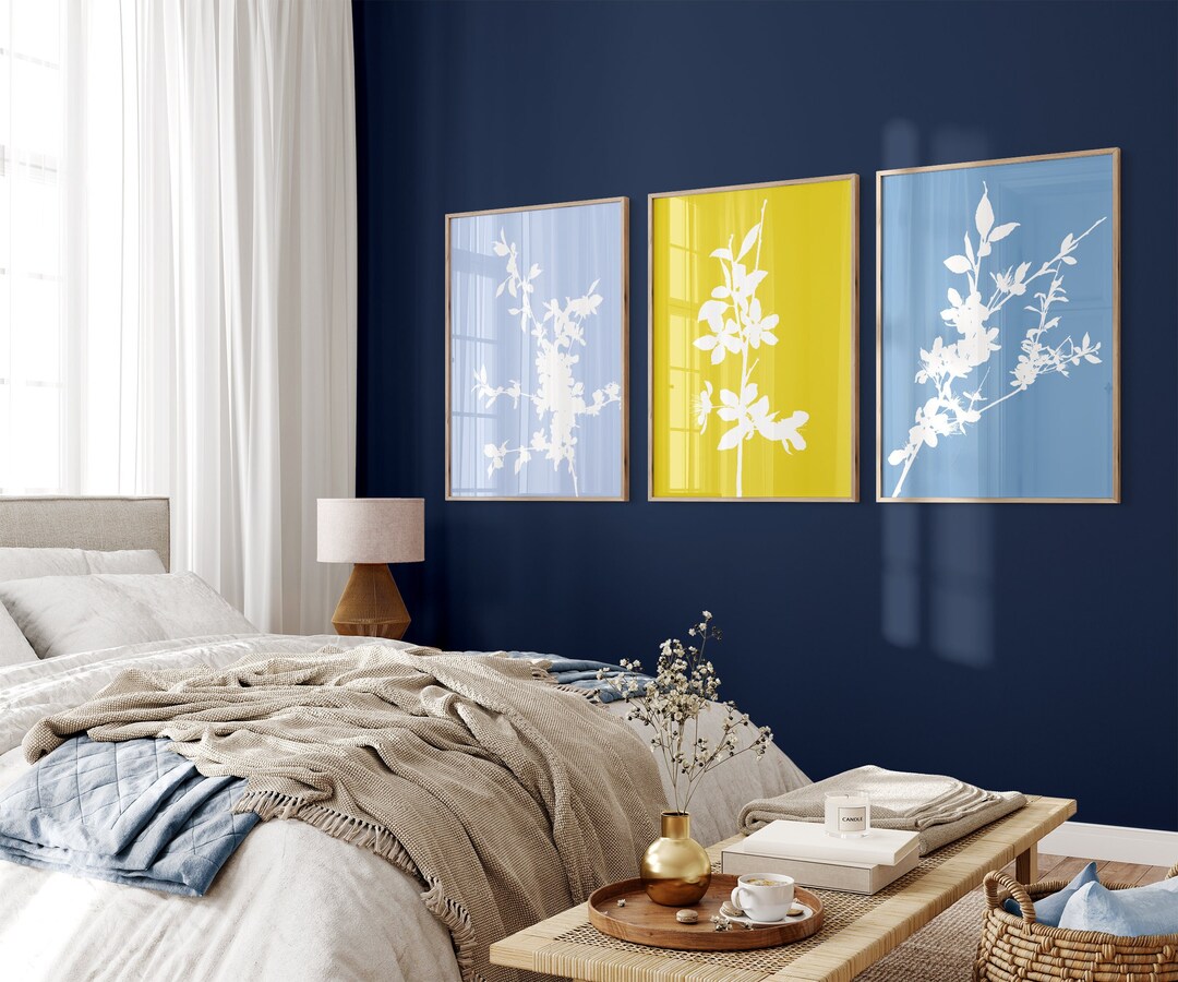 Blue and Yellow Wall Art, Cornflower Blue Wall Art, Spring Wall Art, Blue and Yellow Prints ...