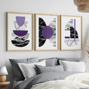3pc Purple Geometric Wall Art, Purple Wall Art, Marble Wall Art, Purple Prints, Printable Wall art, Purple home decor, Purple bedroom art