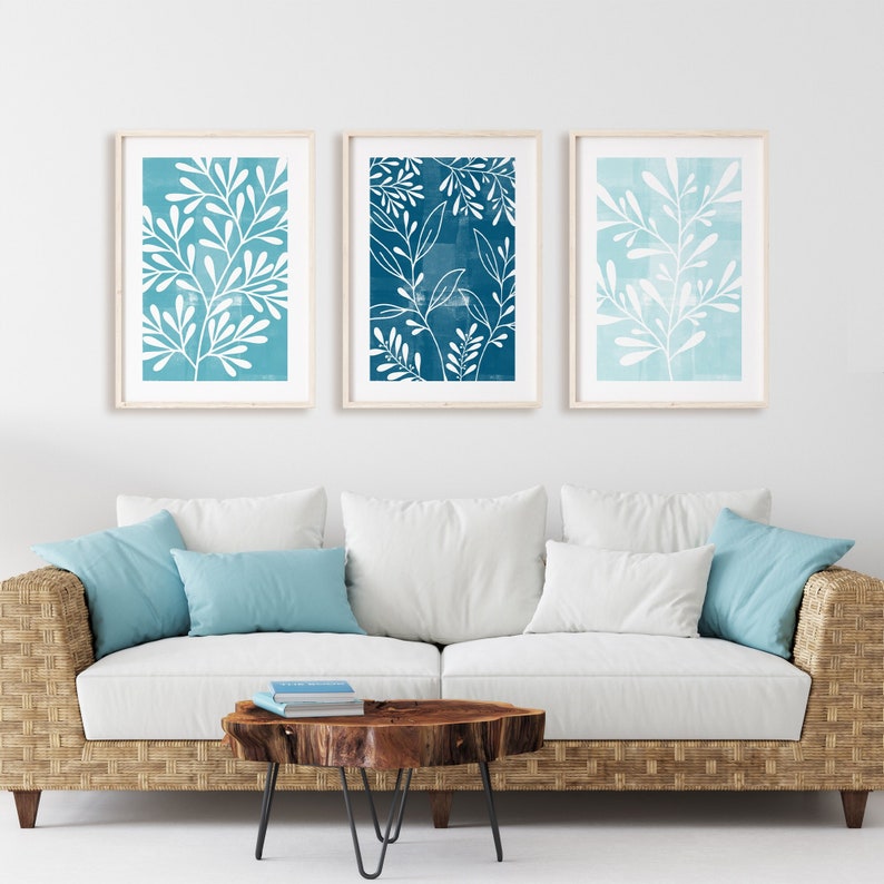3pc Beach House Art Beach House Wall Decor Teal Wall Art Etsy