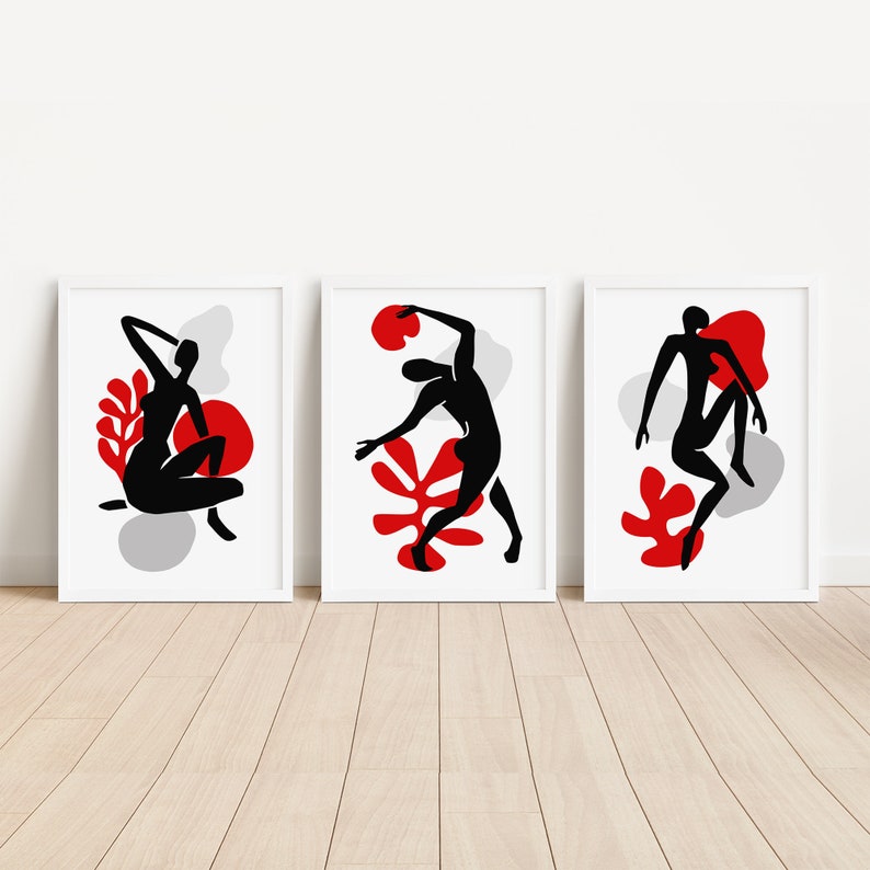 3pc Red and Black Art Prints, Printable Wall Art, Red Wall Art, Red home decor, Red and Black Wall Art, Living room prints, Red living room image 3