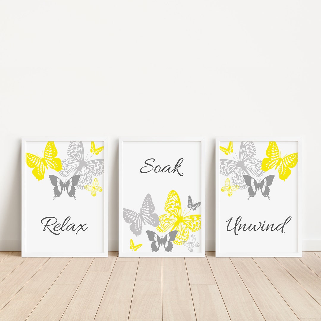 Set of 3 Yellow and Gray Bathroom Decor Yellow Bathroom - Etsy