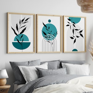 Set of 3, teal wall art, Mid Century Wall Prints, teal and black wall art, mid century prints, boho printable art, boho art, teal wall decor image 5