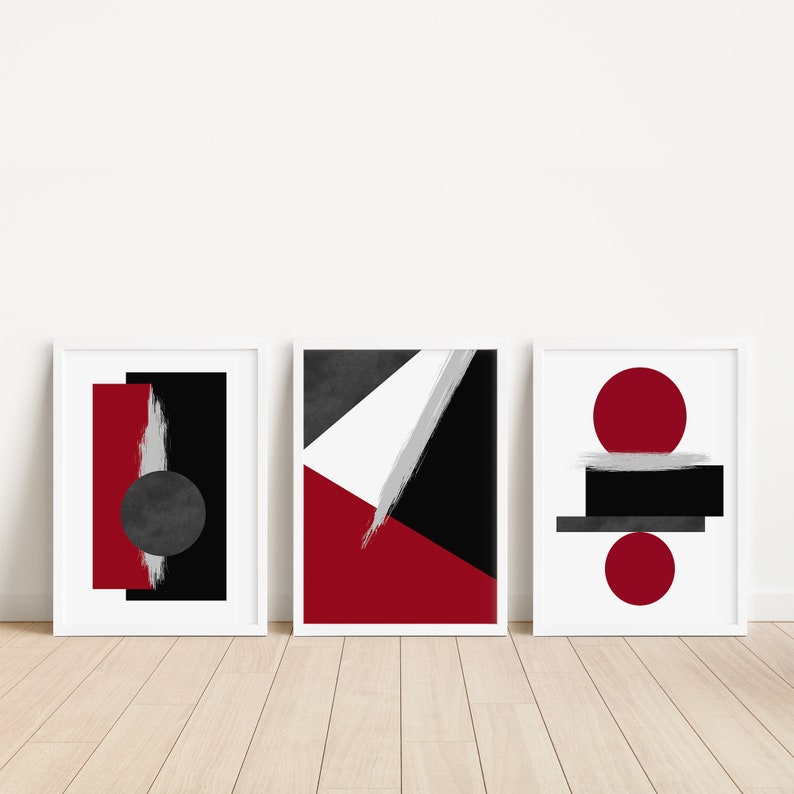 Set of 3 Red and Black Wall Art Red Wall Art Red Bedroom - Etsy