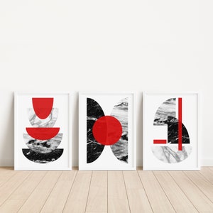 3pc Red and Black Art Prints, Modern printable art, Red Wall Art, Geometric Prints, Red and Black Wall Art, Red living room, Red home decor