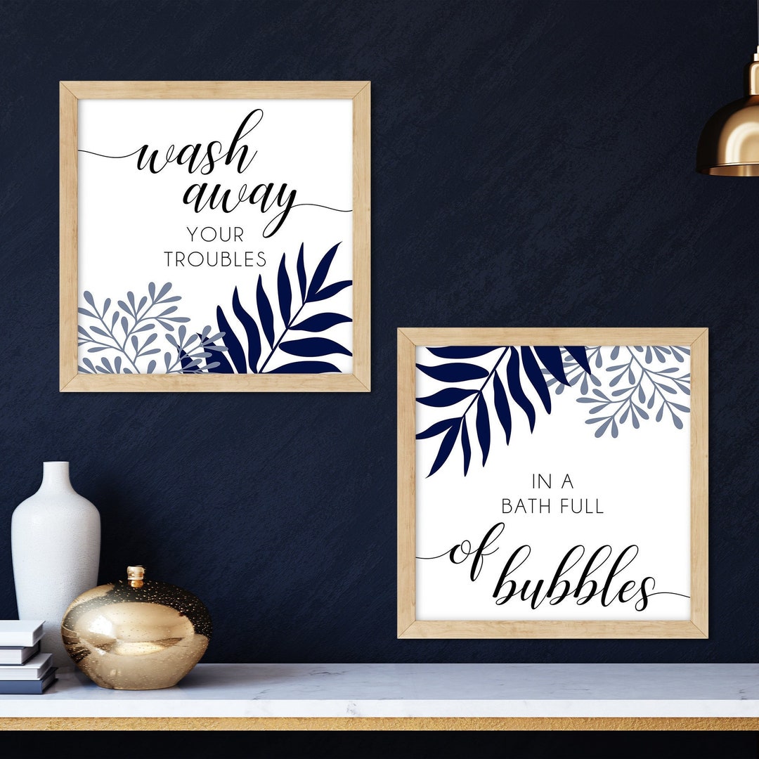 Slate Blue Bathroom Wall Art Square Wall Art Bathroom Etsy