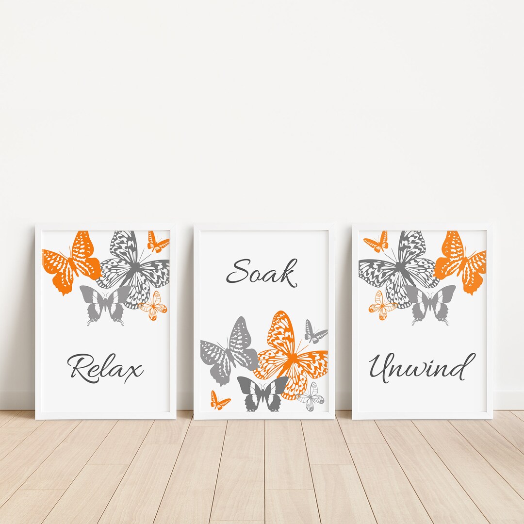 Orange Bathroom Wall Art, Orange Bathroom Decor, Orange and Grey Decor