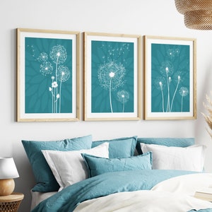 Teal Bedroom Prints, Dandelion Wall Art, Teal Home Decor, Teal Living room Prints, Teal Bedroom Decor, Teal flowers, Printable Wall Art