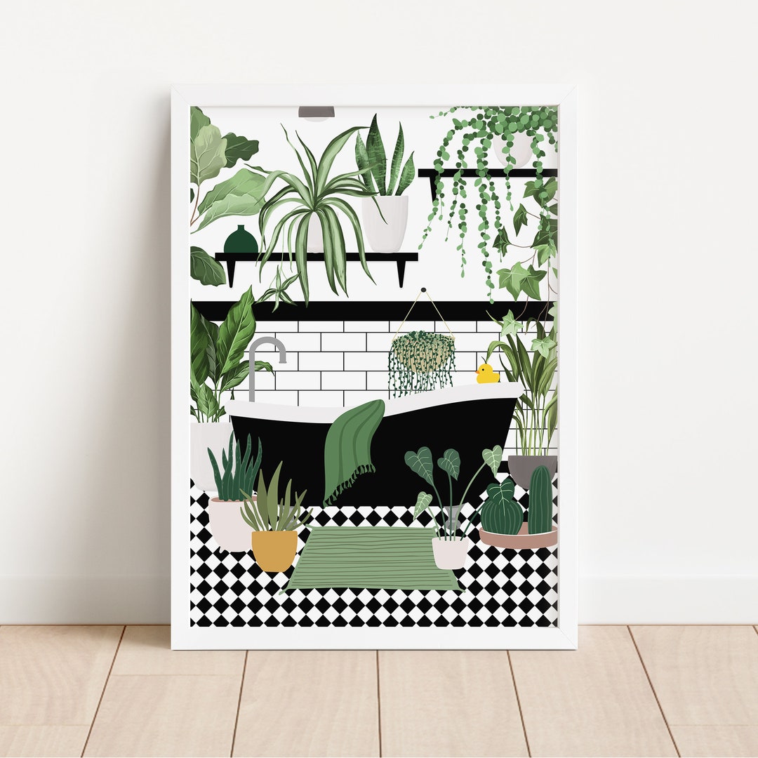 Bathroom Printables, Bathroom Plant Print, Green Bathroom Decor, Green ...
