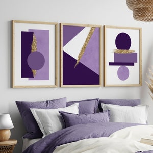 Set of 3 Purple Wall Art, Purple and Gold Art, Purple Art, Purple and Gold Abstract Art, printable art, purple wall decor, Set of 3 prints