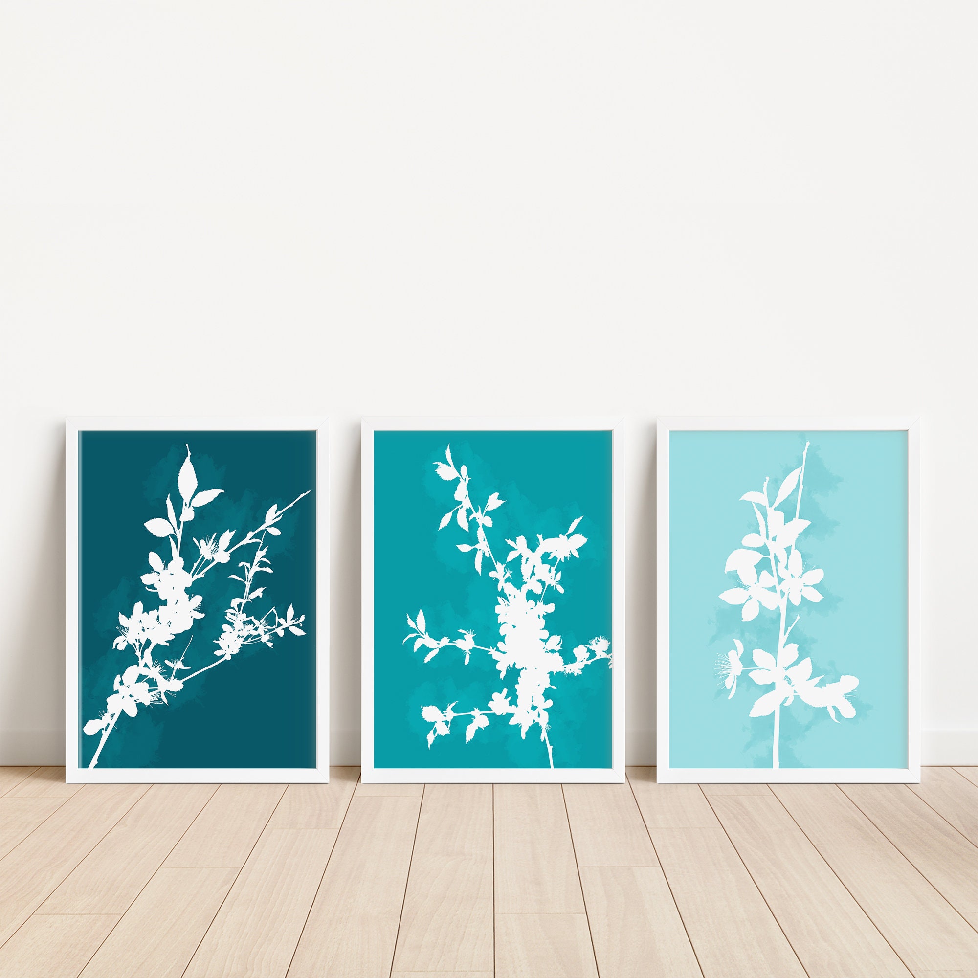 Teal Cherry Blossom Prints Teal Home Decor Teal Wall Art Etsy