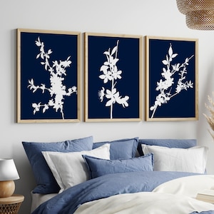 Set of 3 Navy Blue Wall Art, Navy blue prints, navy blue kitchen decor, printables, digital download, navy blue living room art, blue office