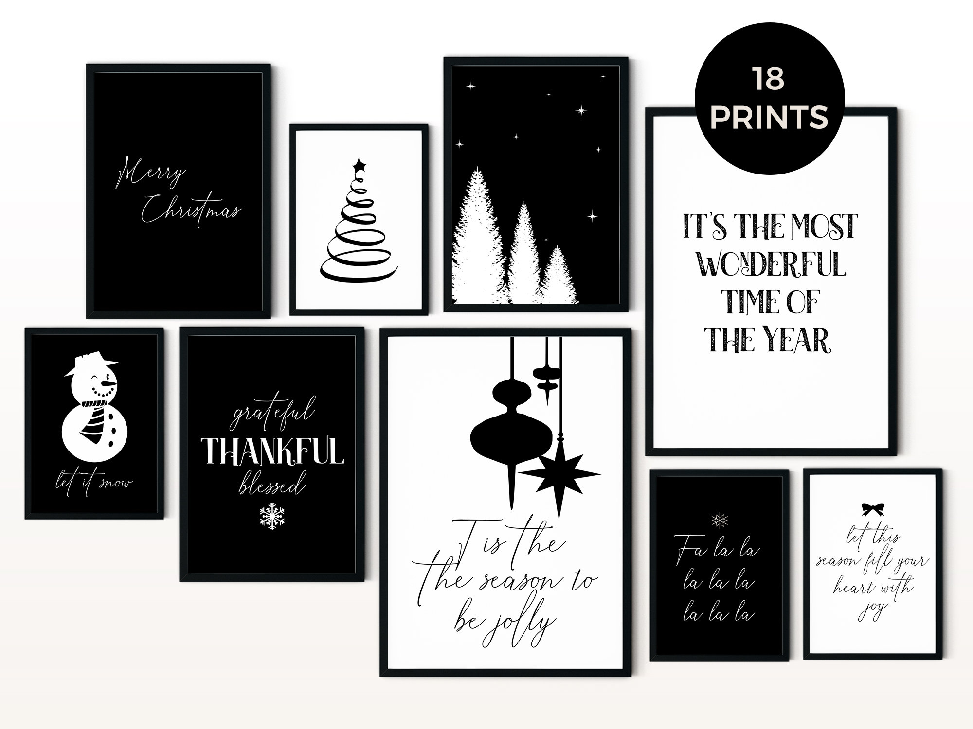 Christmas Gallery Wall Art Black and White Christmas Prints Etsy