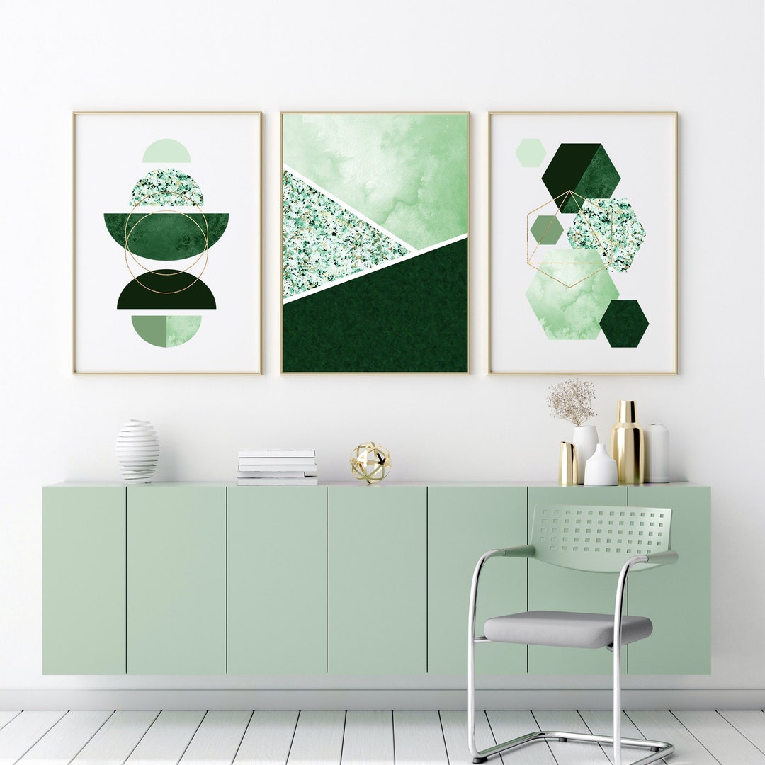 Green Living Room Wall Art, Green Bedroom Decor, Geometric Poster ...