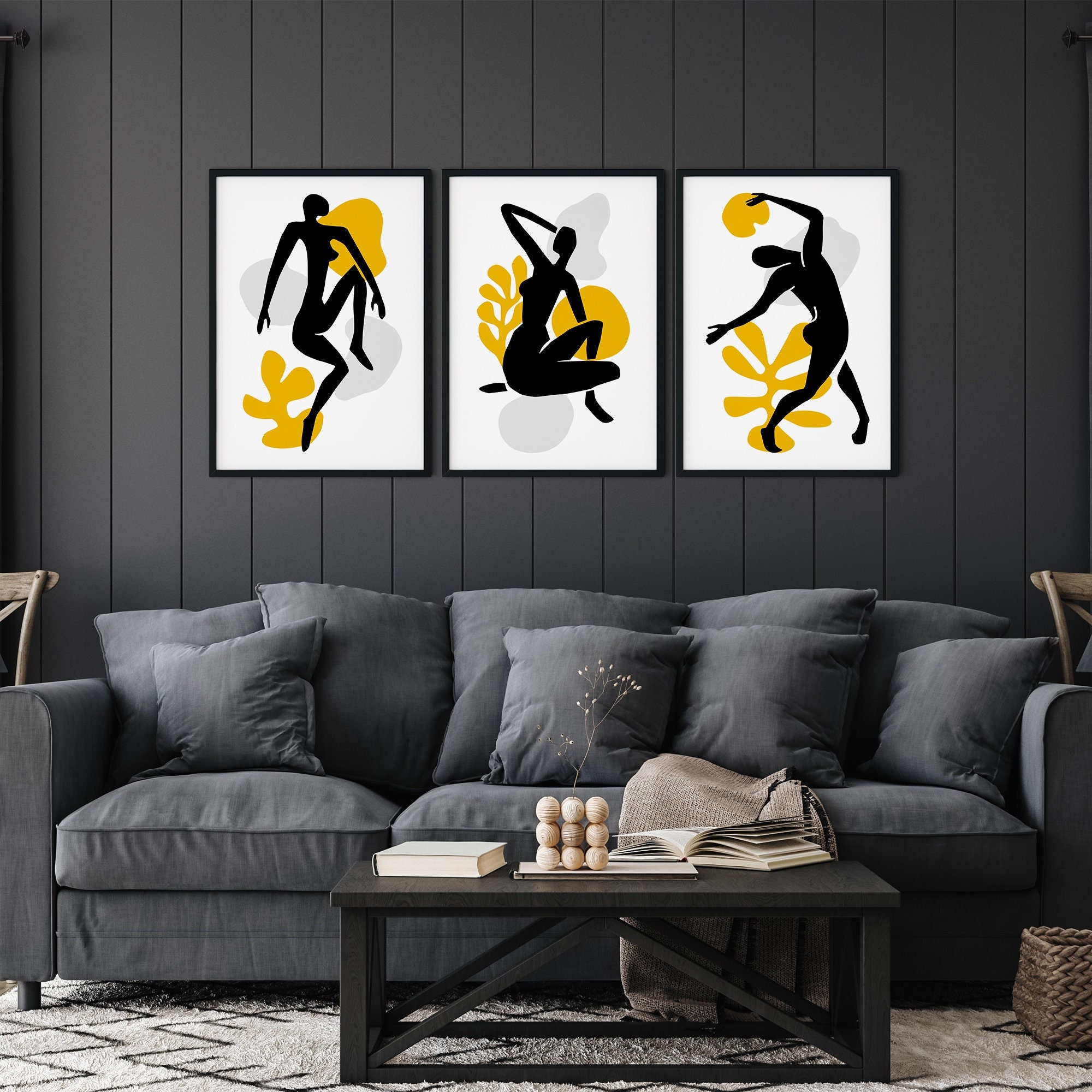 Yellow and Black Wall Art Mustard Wall Art Black Silhouette Etsy