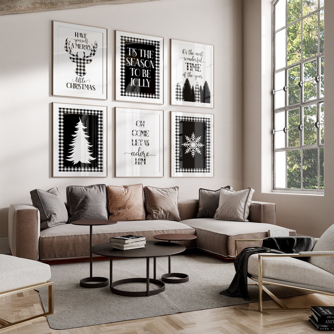 Christmas Gallery Wall Art, Black and White Christmas Prints, Christmas Wall Decor, Black and 