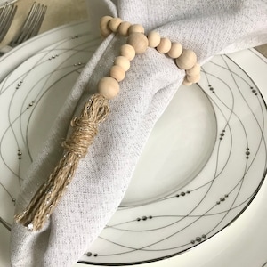 4er Set, Natürliche Holzperlen Serviettenhalter/Flasche/Vase Anhänger mit FUNKELN Jute Quaste