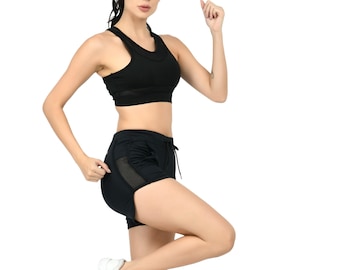 Activewear & Lounge Set Women/ Two Piece Set of Sleeveless Crop Top/Workout Shorts 200gsm – Midnight Black