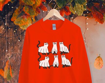 Halloween sweatshirt, Cat sweatshirt, Ghost cat Sweatshirt, Halloween sweater, Halloween Cat Sweatshirt, Cat Lover Sweater. fall sweater.