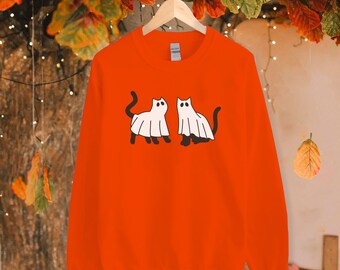 Halloween sweatshirt, Cat sweatshirt, Ghost cat Sweatshirt, Halloween sweatshirt, Halloween Cat Sweatshirt, Cat Lover Sweater
