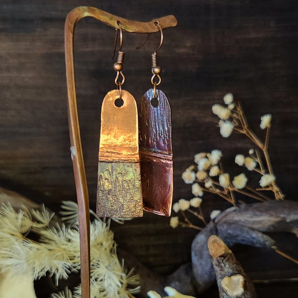 Hammered and Textured Copper Dangle Earrings