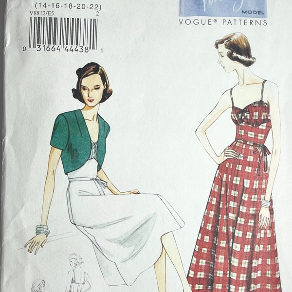 Vogue Vintage Reprint 8812 1940s Sundress Belt and Bolero 14 - 22