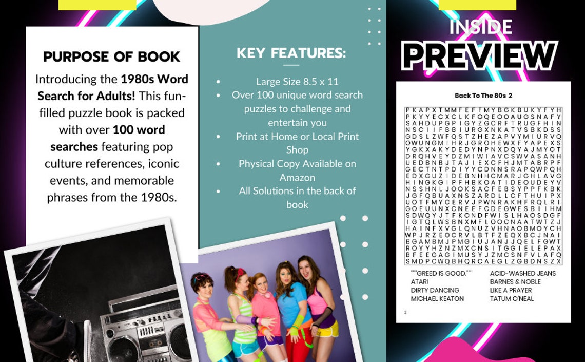 I Love the 80s Word Search Printable PDF Back to the 80s Word - Etsy