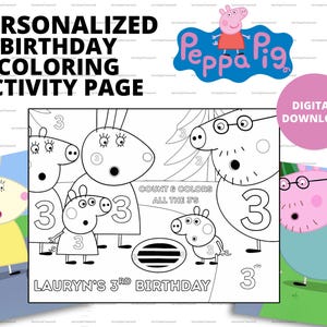 Peppa Pig Personalized Kid&#39;s birthday Coloring  | Peppa Pig Birthday Party Favors |  Custom Coloring Page, Peppa Pig Birthday Party Supplies