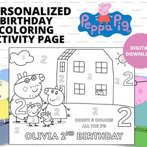 Peppa Pig Personalized Kid&#39;s birthday Coloring  | Peppa Pig Birthday Party Favors |  Custom Coloring Page, Peppa Pig Birthday Party Supplies